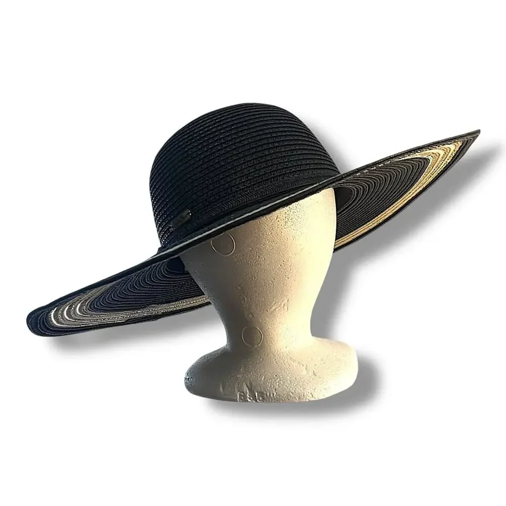 Black and Gold Metallic Elegant Wide-Brimmed Hat SUN N SAND SUNHAT